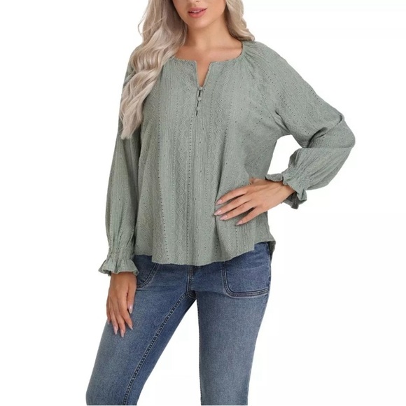 Frye Textured Long Sleeve Peasant Blouse Size Large - NOT FOR SALE - Picture 1 of 6